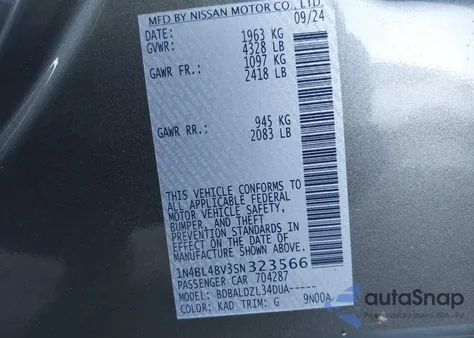 2025 Nissan Altima S Fwd из США, поврежденный, VIN 1N4BL4BV3SN323566